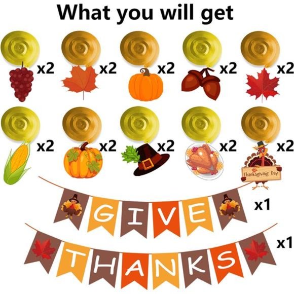 42Pcs Thanksgiving Decorations Pre-Assembled GIVE THANKS Banner Hanging Swirls - Picture 2 of 7